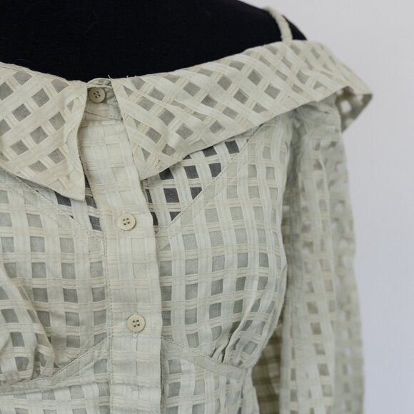 Jonathan Simkhai Paulina Sheer Windowpane Cotton & Silk Blouse Size XL - Picture 6 of 10